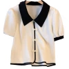 Real photo of plus-size women's clothing 2022 summer new Korean-style fashionable lapel puffed-sleeve apricot top design sense T-shirt Application Scenario